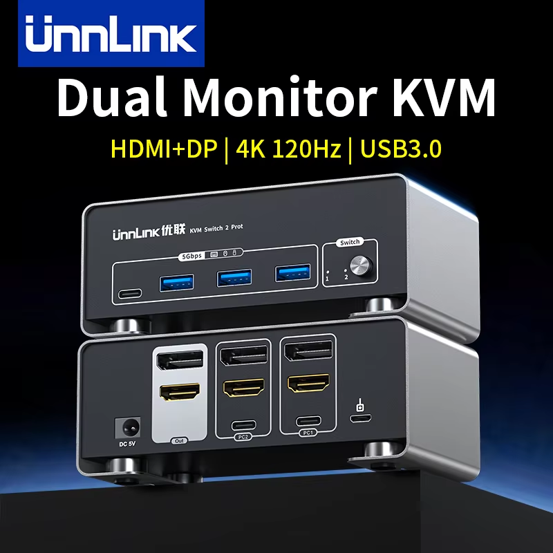 Unnlink 4K 120Hz HDMI + DP Dua - đánh giá và giá Kvm Switch Dual Monitor